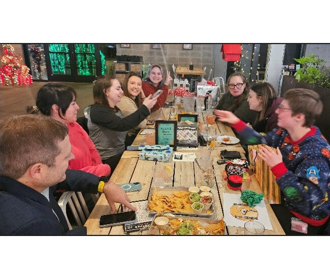 Gift exchange on picnic table