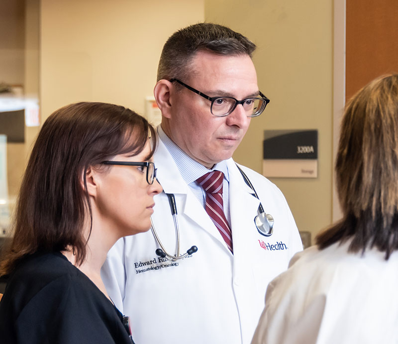 Edward Faber Jr., DO, MS specializes in CAR-T therapy.
