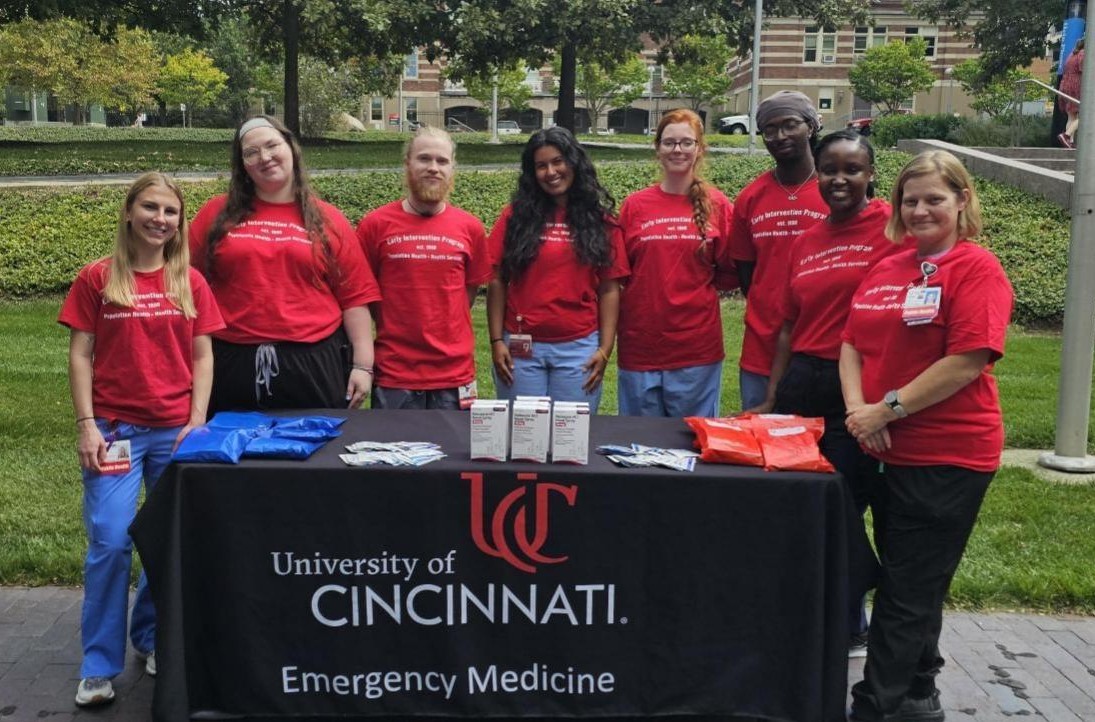 Group around table outside
