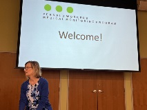 person presenting slides