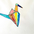 a geometric bird with varying colors