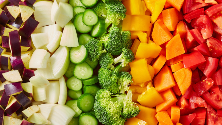 rainbow of cut vegetables