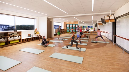 rendering of wellness studio on fifth floor of blood cancer healing center